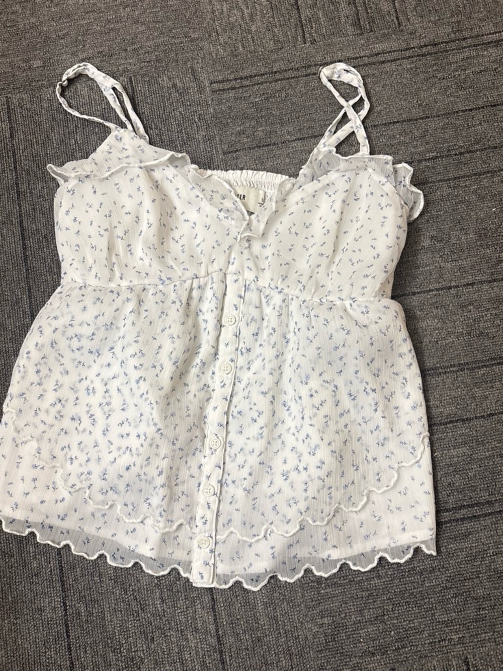 Hollister White Cami Top with Light Blue Floral Print